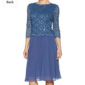 Alex Evenings Sequin Lace Mock Dress - Blue